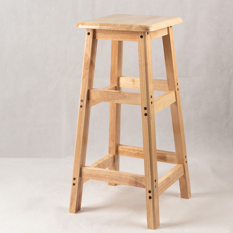 Contemporary Backless Square Seat Indoor Solid Wood Bar Stool