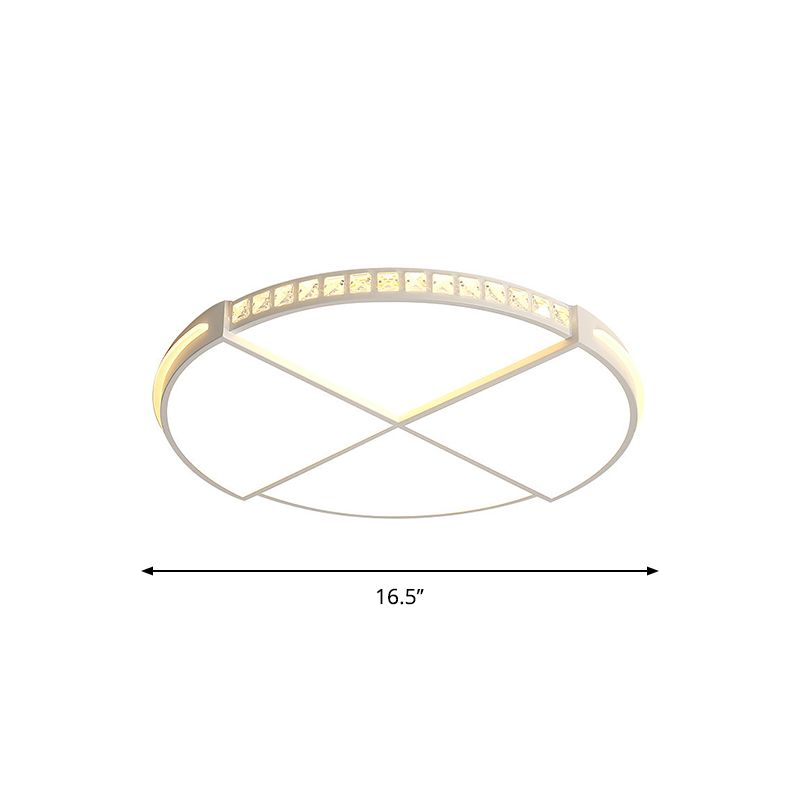 White Circle Division Flush Ceiling Light Minimalist Crystal Encrusted 16.5"/20.5" W LED Flushmount with Acrylic Diffuser