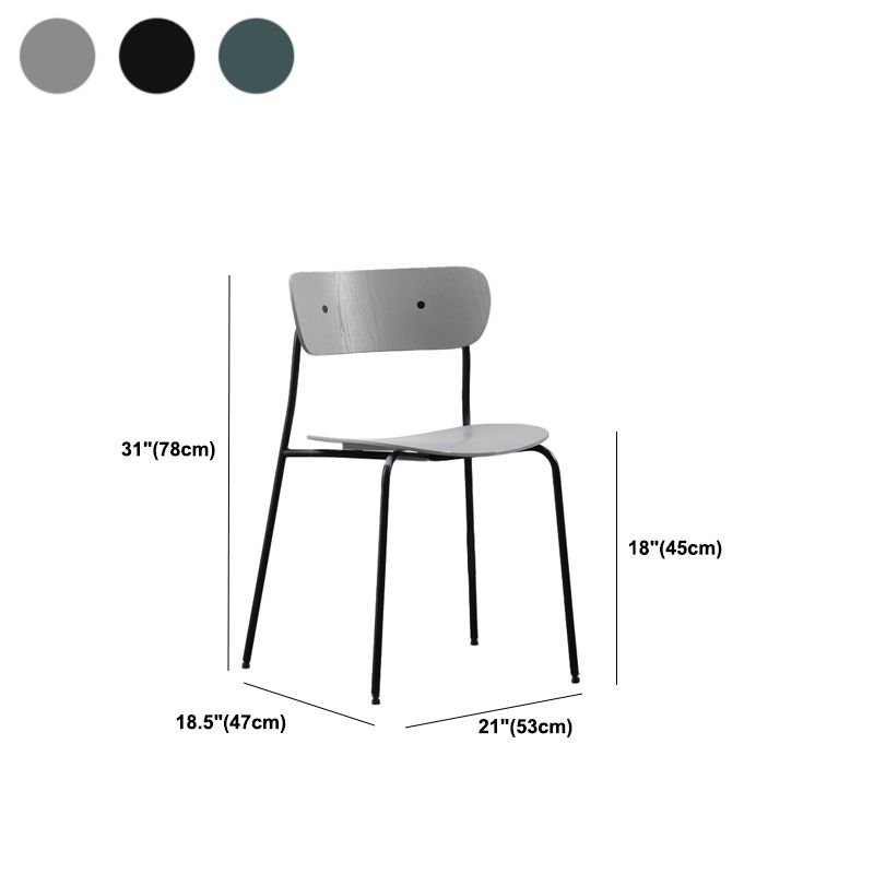 Industrial Armless Kitchen Chair Wooden Open Back Side Chair with Metal Base