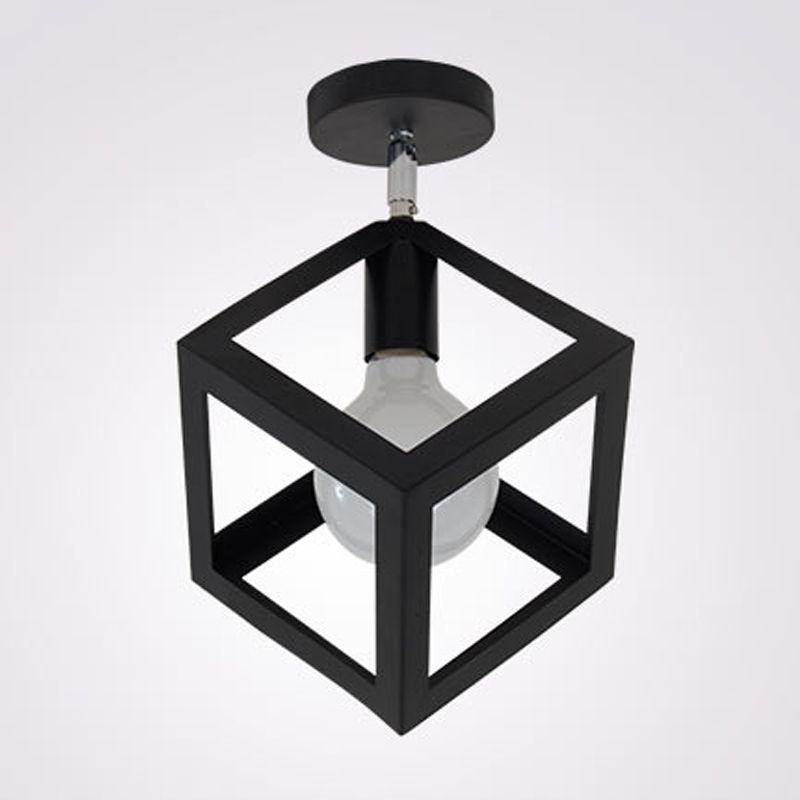 Industrial Flush Light Fixtures Geometric Iron 1 Light Flush Mount Lamps in Black