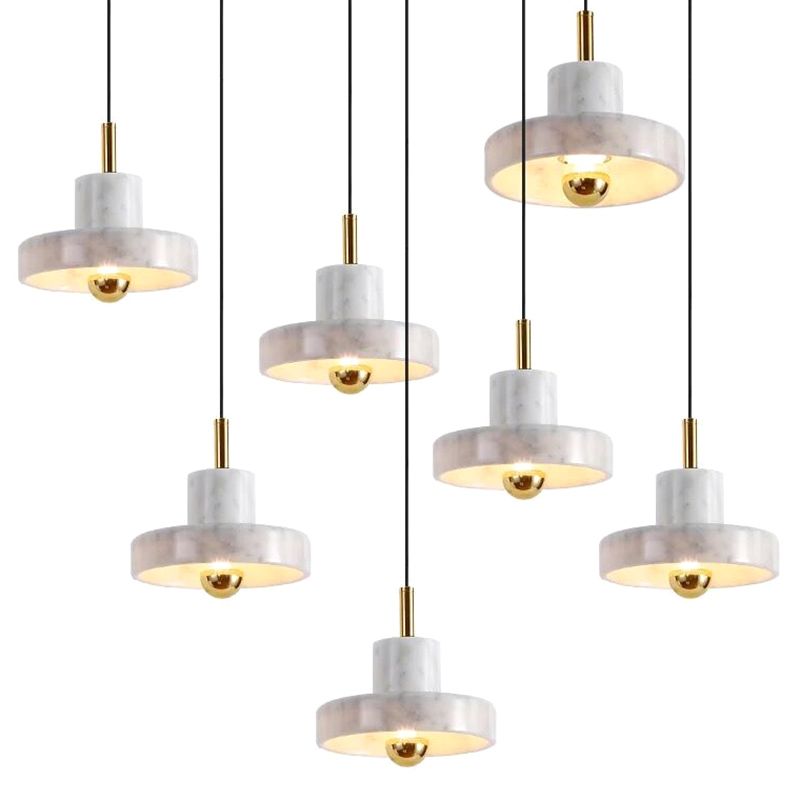 Stone Circle Hanging Light Fixture Minimalist White Down Lighting Pendant for Dinning Room