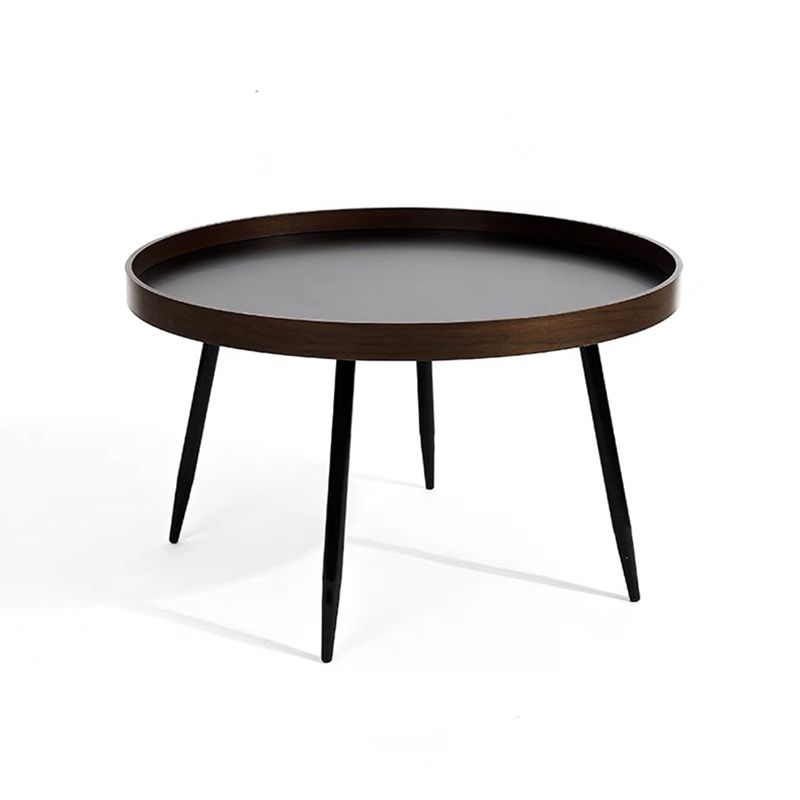 French Country Style Cocktail Table Walnut/black Solid Wood Round Coffee Table