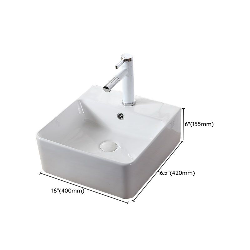 Modern Vessel Bathroom Sink Rectangular Porcelain Drain Vessel Sink(Not Included Faucet)