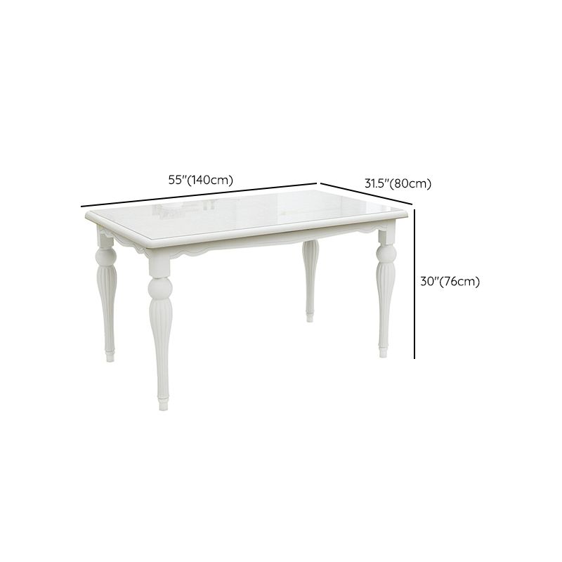 Modern White Rectangular Glass Top Dining Table with Solid Wood Legs