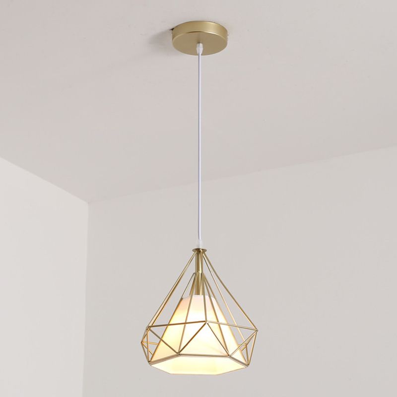 Diamond Pendant Lighting Modern Metal Diner Ceiling Hang Light with Conical Fabric Shade