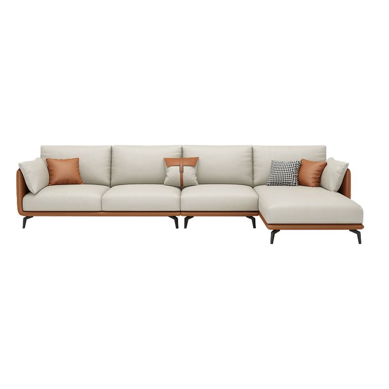 Square Arm Sectional Stain Resistant Sofa Chaise Beige Faux Leather