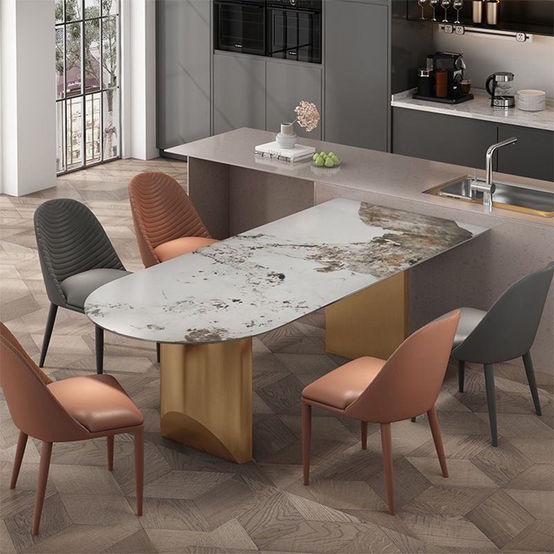 Sintered Stone Dining Table Traditional Luxury Double Pedestal Table for Kitchen