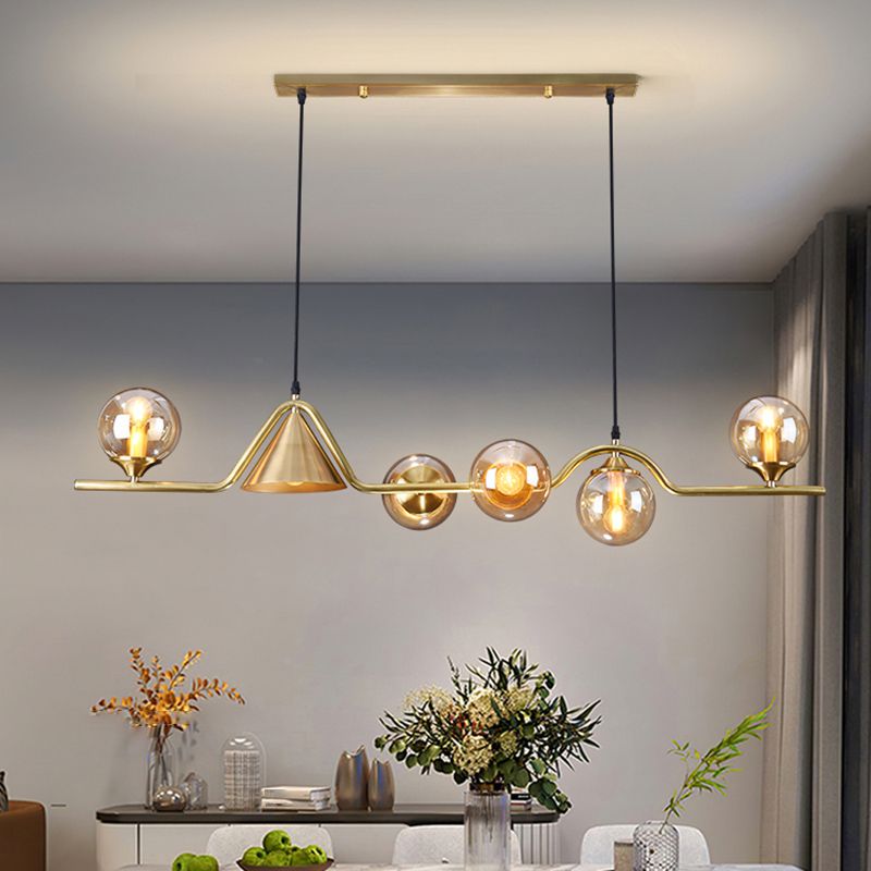 Modern Style Globe Shape Island Pendants 6 Lights Glass Pendant Lights for Dining Room