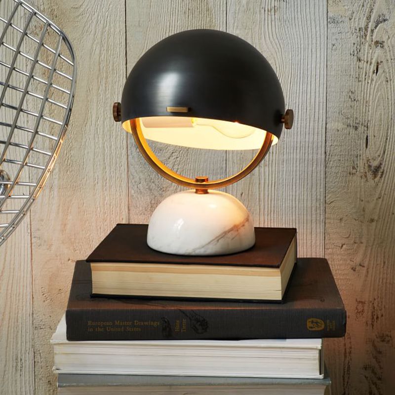 Black/Red Finish Domed Table Lamp Modern Style 1-Bulb Metal Table Light with Marble Base for Bedroom