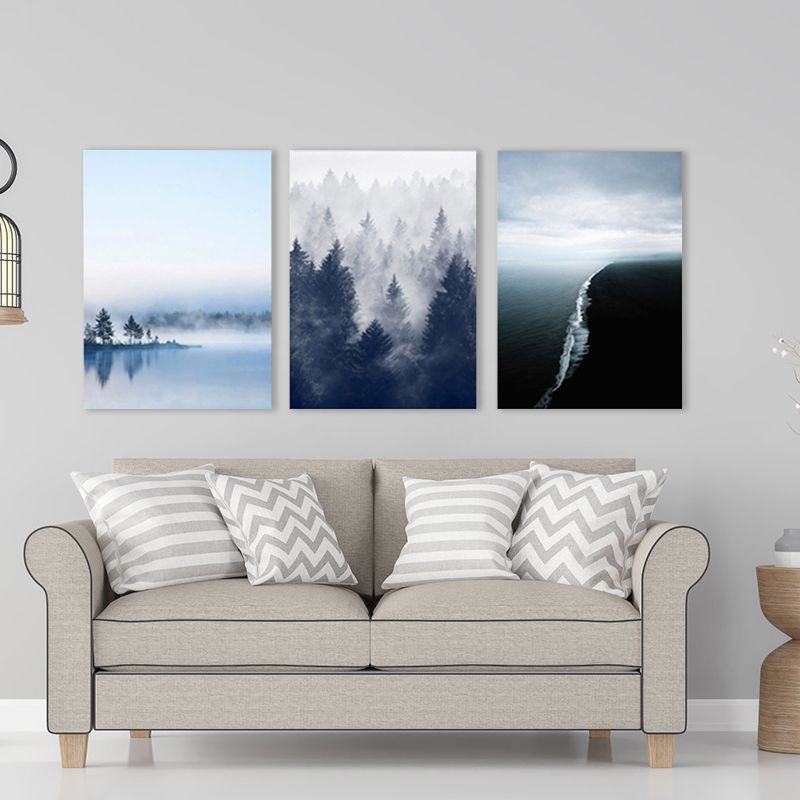 Canvas Textured Art Print Modern Forest Landscape Painting, Multiple Sizes, Set of Three