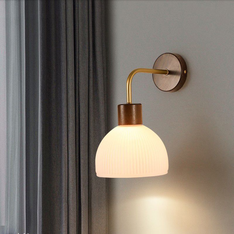 1-Light Wall Lamp Modern Wooden Wall Mount Lamp with Glass Shade for Living Room