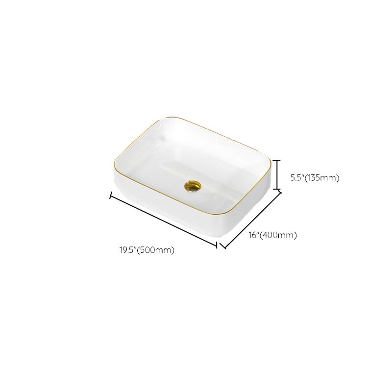 Traditional Vessel Sink Rectangular Porcelain with Overflow And Drain Assembly Wash Stand