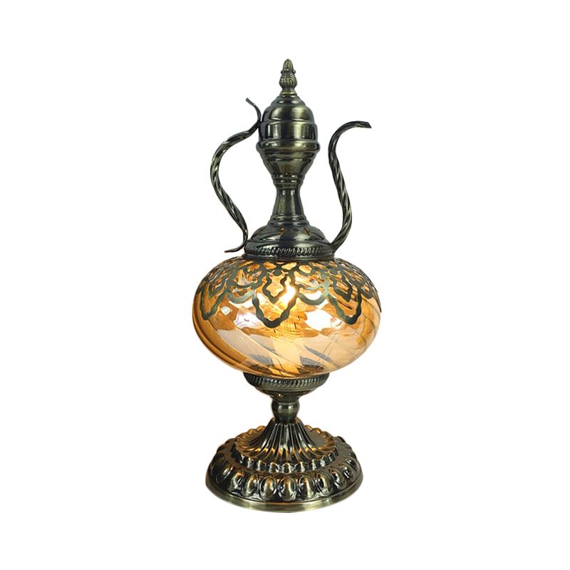 Tablette en laiton en verre ambre Téage d'éclairage / ovale 1 ampoule Bohemia Nightand Light pour chambre, 14 "/ 16"