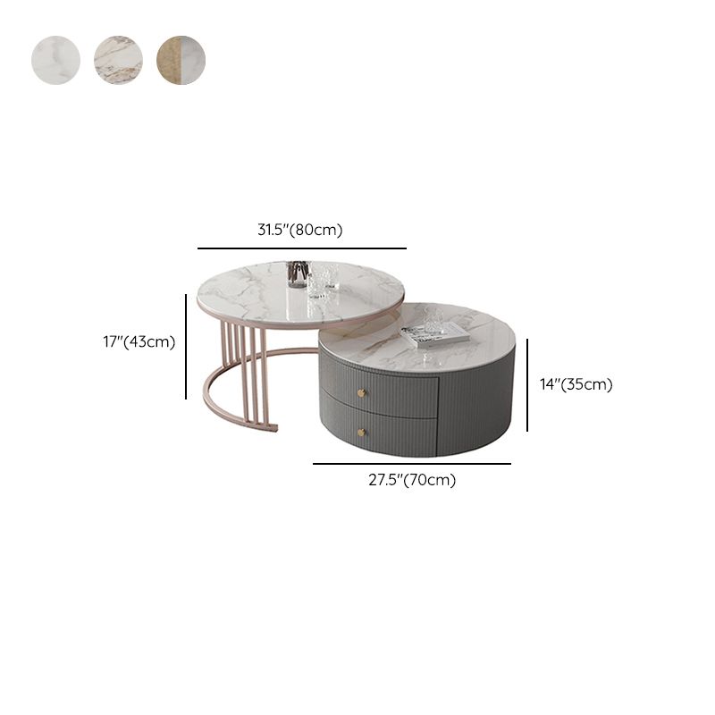 Drum Coffee Cocktail Table with 2 Storage Drawers Slate Top Round