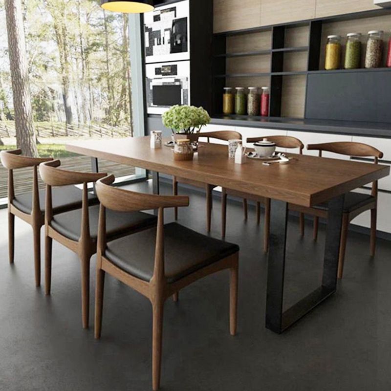 Industrial Style Wood Dining Table Dining Rectangle Table with Metal Legs