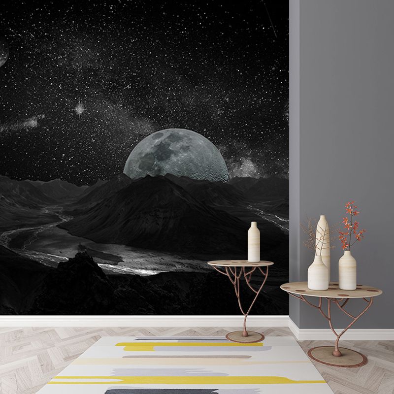 Contemporary Cosmos Wall Mural in Dark Color for Living Room, Personalized Size Available