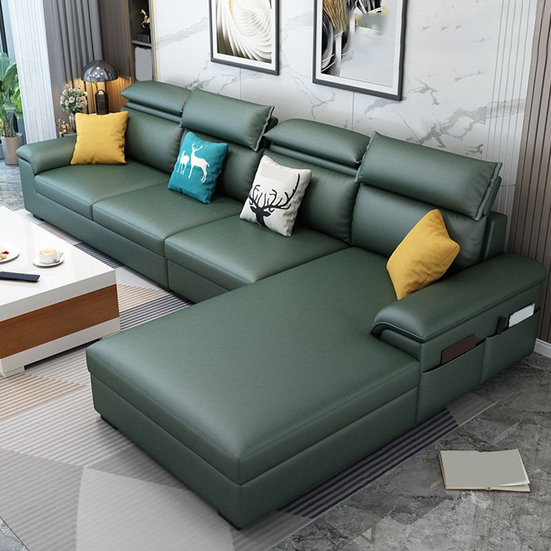 Modern Style Sofa Bed Solid Wood Frame Imitation Leather Built-in Armrest Sofa