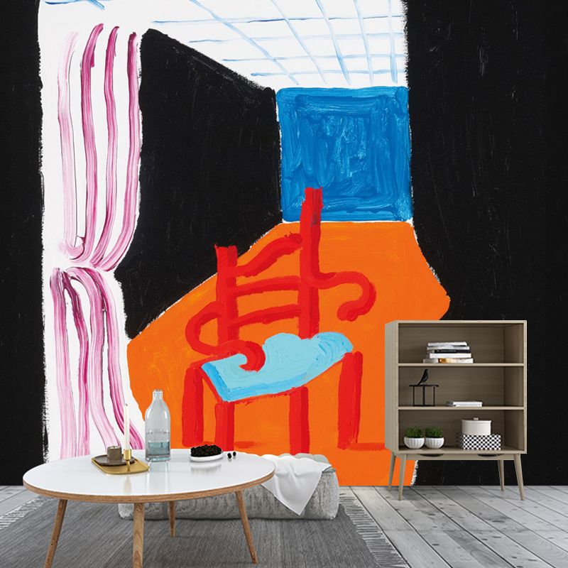 Orange-Blue Modern Art Mural Whole Theater Entrance Painting Wall Decor for Home