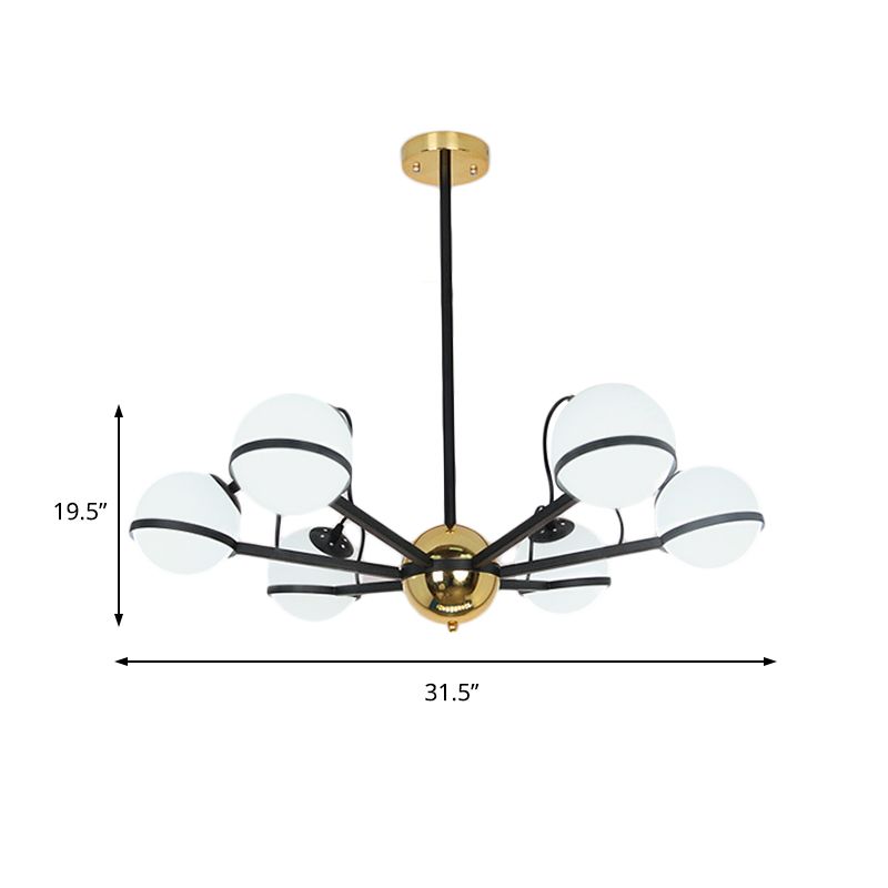 Modernist runde hängende Kronleuchter gefrorenes weißes Glas 6/8/10 Lampenleuchten Pendelleuchte in Schwarz
