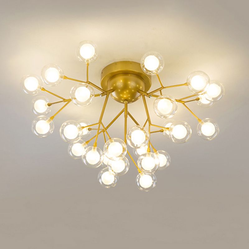 Metallic Tree Branch LED Semi Flush Light Nordic Style Flush Mount Ceiling Chandelier