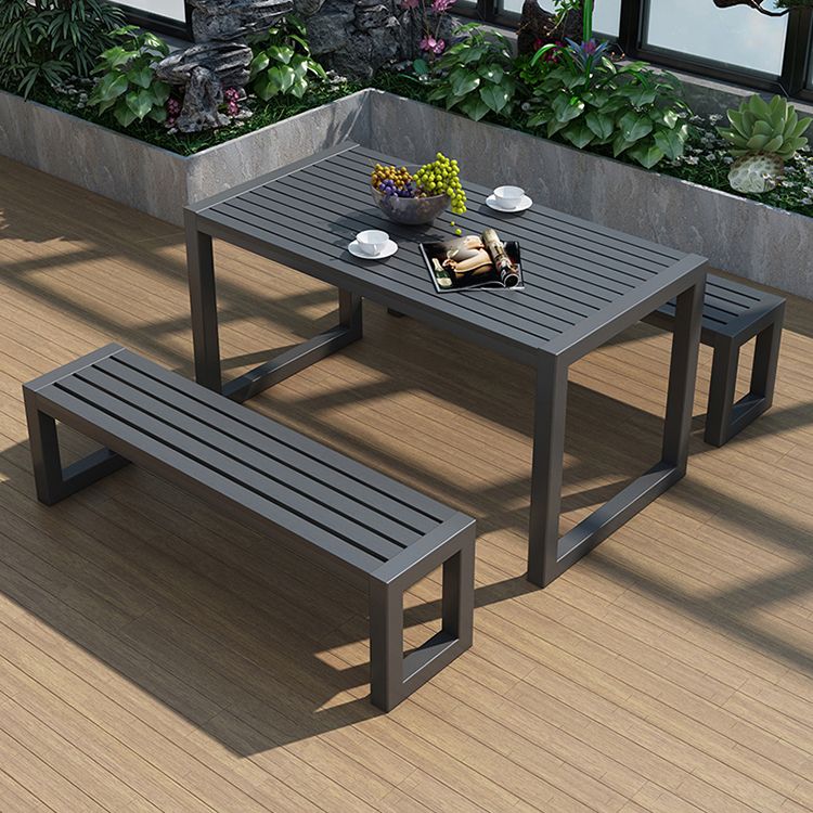 Industrial Rectangle Patio Dining Table 3 PCS Wood Dining Set with Bench