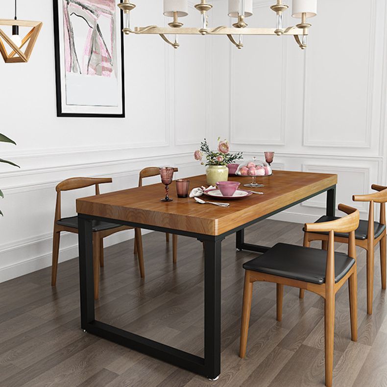 Solid Wood Top Dining Table Rectangle Pine Wood Table with Sled Base in Black