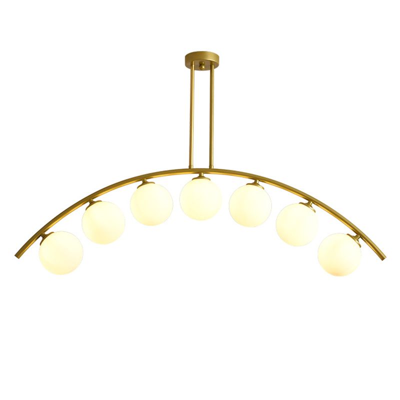 Mid-Century Modern Gold Metal Island Pendant Lighting Spherical Glass Island Ceiling Light for Dining Table