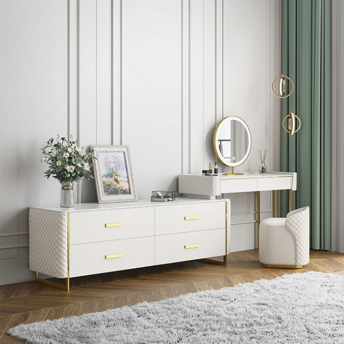 White Make-up Vanity 17.71" Wide Makeup Vanity Desk Table with 6 Drawers