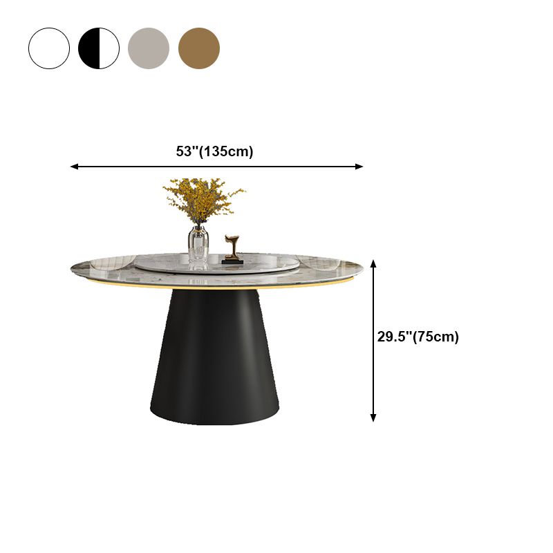 White Round Stone Dining Table Modern Convertible Furniture with Pedestal Base for Home