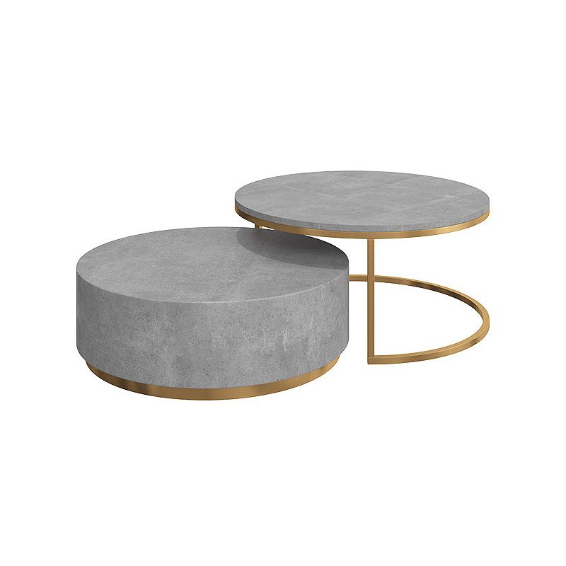 Drum Base Design Black/grey Faux Concrete Top Metal Base Round Coffee Table
