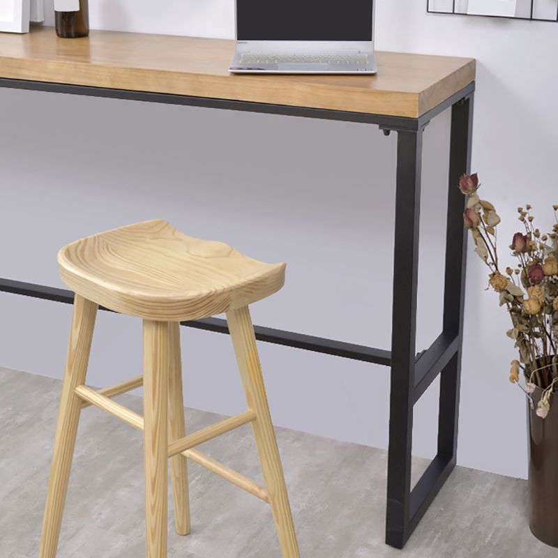 Industrial Solid Wood Counter Stool Armless Bar Stool with Footrest