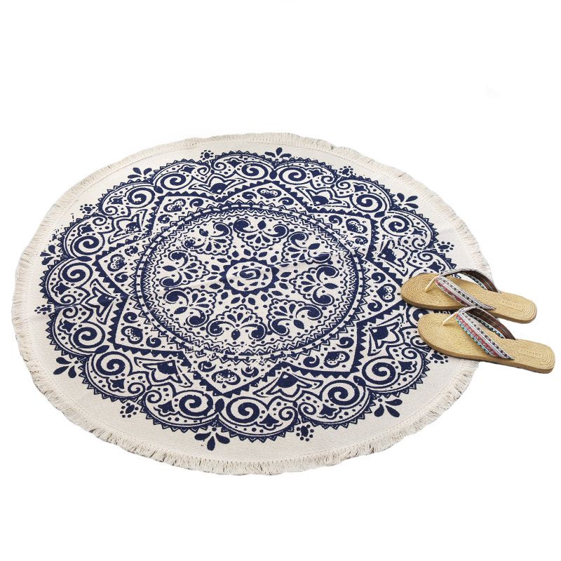 Tapis d'intérieur rond Simple en coton, ton blanc, octogonal, imprimé de fleurs, à franges, pour salon