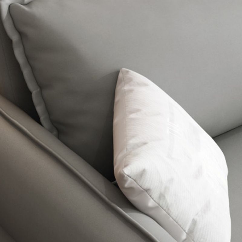 Grey Faux Leather Sofa Bed with Storage Sewn Pillow Back Sofa