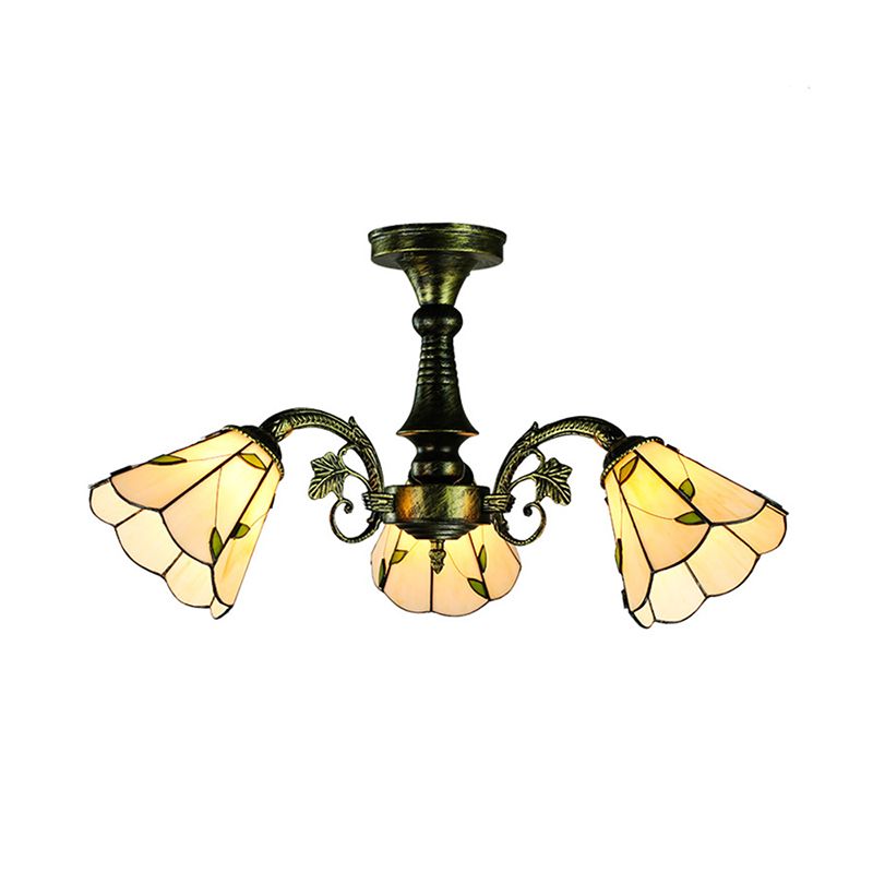 Buntglas Tiffany Style Blatt/Pfauen Schwanz/Blütenheize Beleuchtung 3/5 Lichter hängen Deckenlicht in antiker Bronze