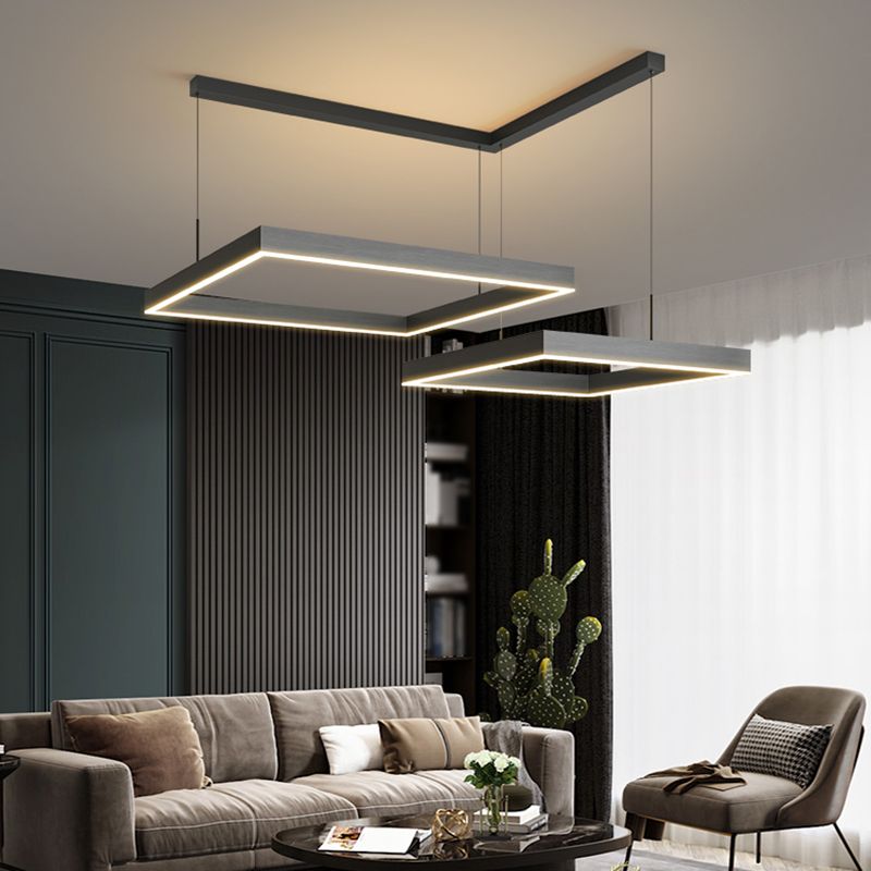 Square Shape Chandelier Lights Contemporary Metal Chandelier Lighting Fixtures in Black