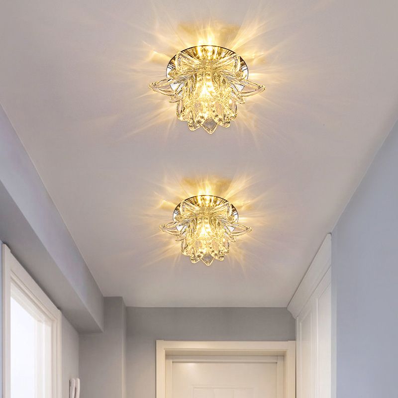 Contemporary Lotus Blossom Ceiling Flush Light Clear Crystal Corridor LED Flush Mount Fixture
