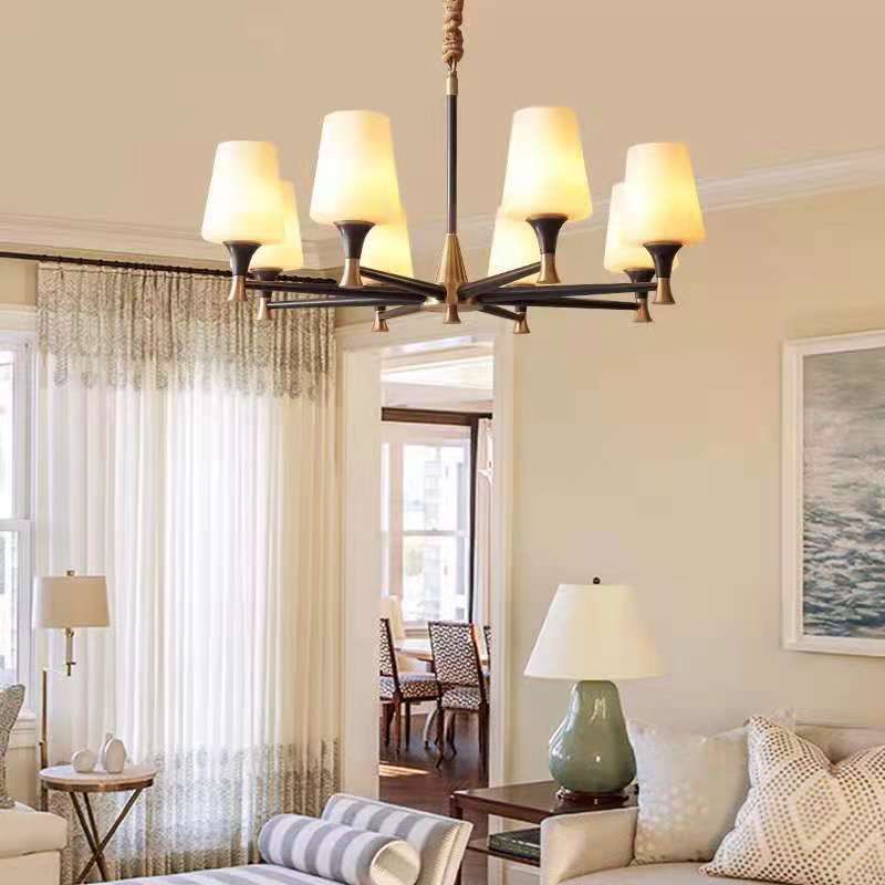 Cup Chandelier Light Fixture Traditional Opal Glass Pendant Lighting for Restaurant