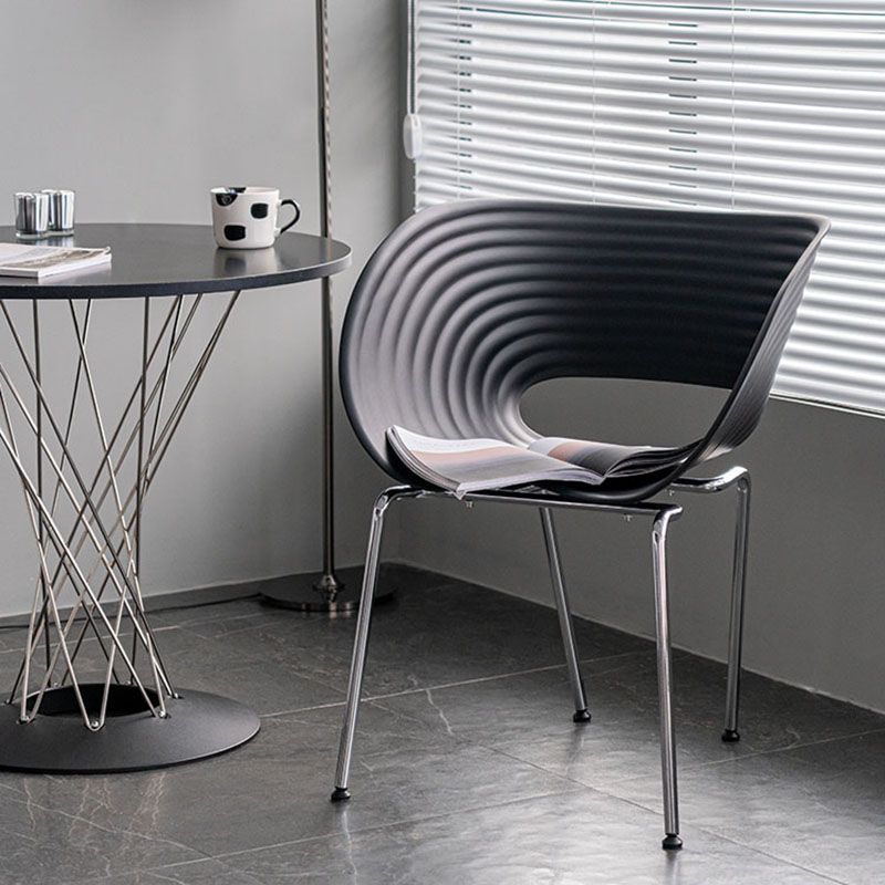 Industrial Style Open Back Dining Side Chair Plastic Dining Armless Chairs with Metal Legs