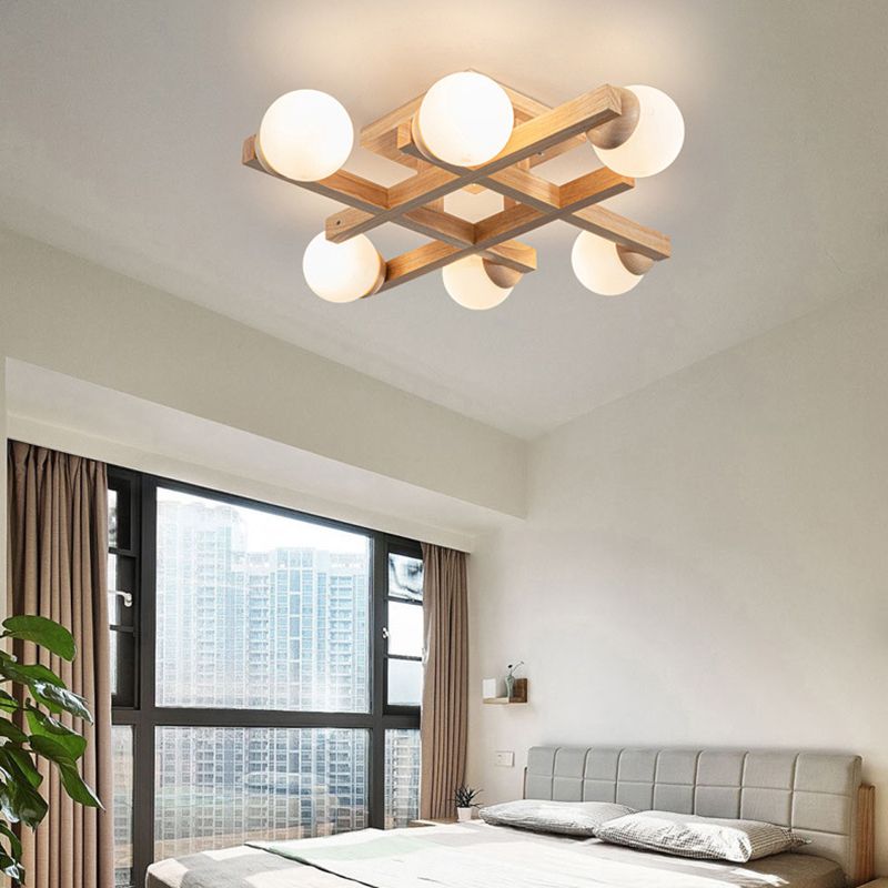 Contemporary Square Flush Light Fixture Wood Flush Mount Ceiling Fixture in Brown