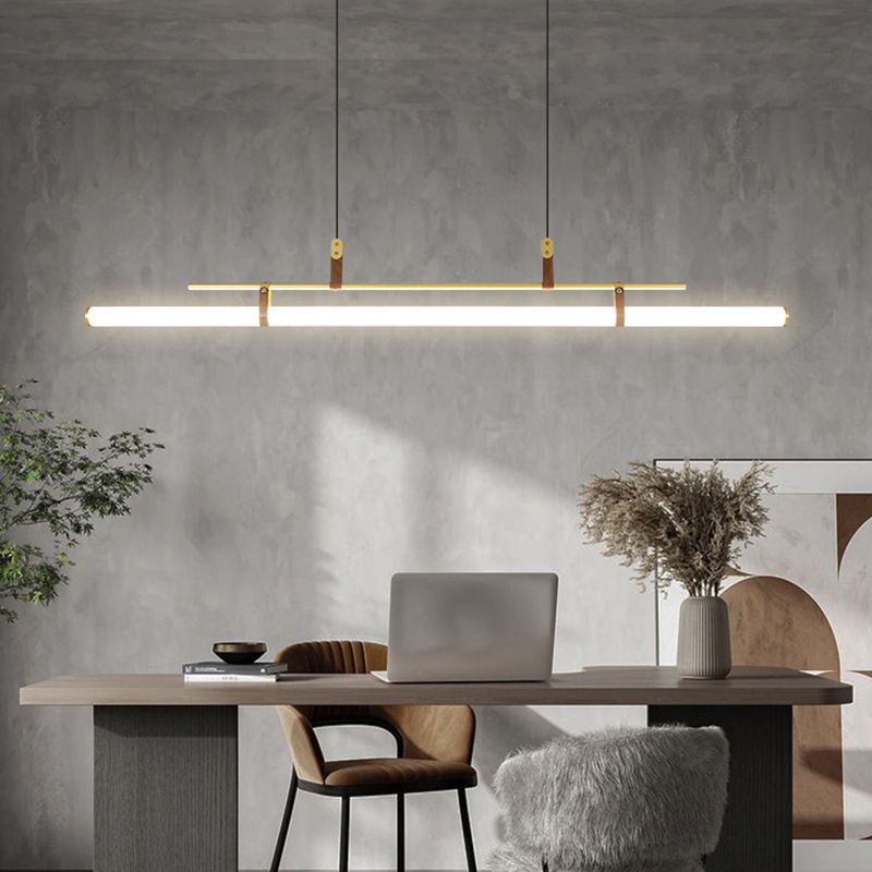 Modern Metal Island Lights Linear 1-Light Restaurant LED Hanging Lamp with Acrylic Shade