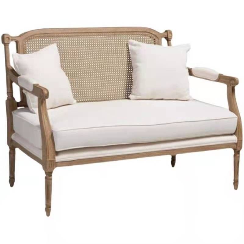 Solid Wood Tropical Sofa with Loose Back and Square Arm in Linen