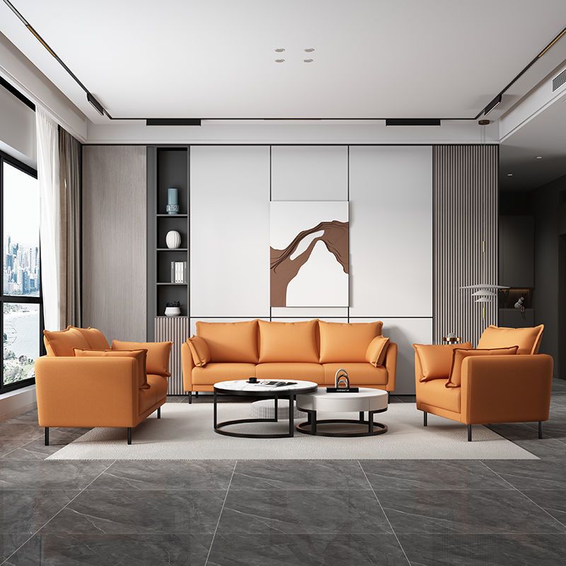 Standard Loose Back Square Arm Loveseat Faux Leather Stain Resistant Settee Furniture