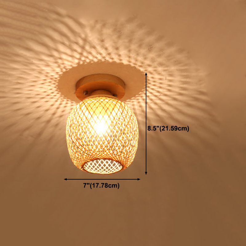 Asian Style Ceiling Lamp Bamboo Flush Mount Light for Hallway