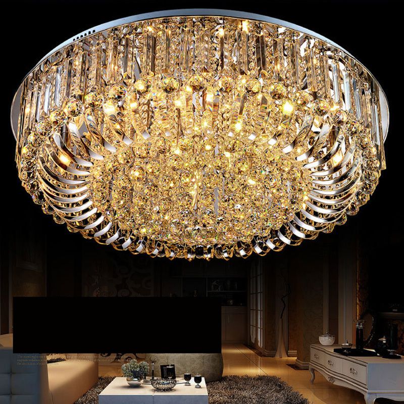Contemporary Flush Mount Light Multi Head Clear Crystal Ceiling Lamp for Bedroom