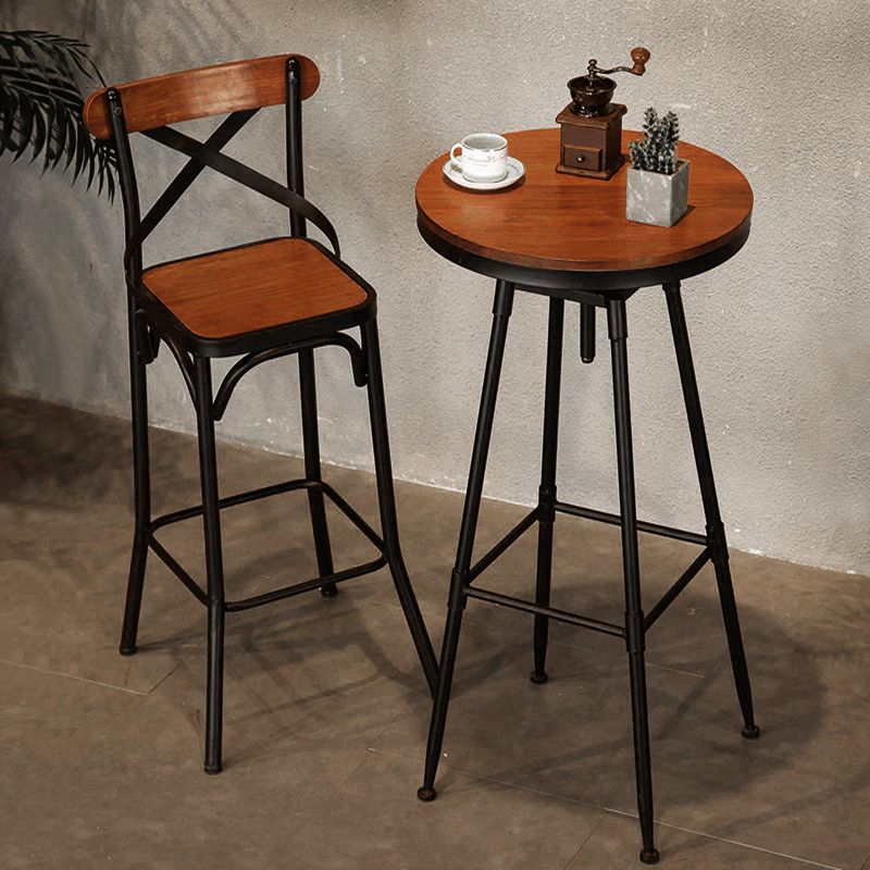 Industrial 1/2 Pieces Round Bar Table Set Solid Wood Bar Table Set for Home Use