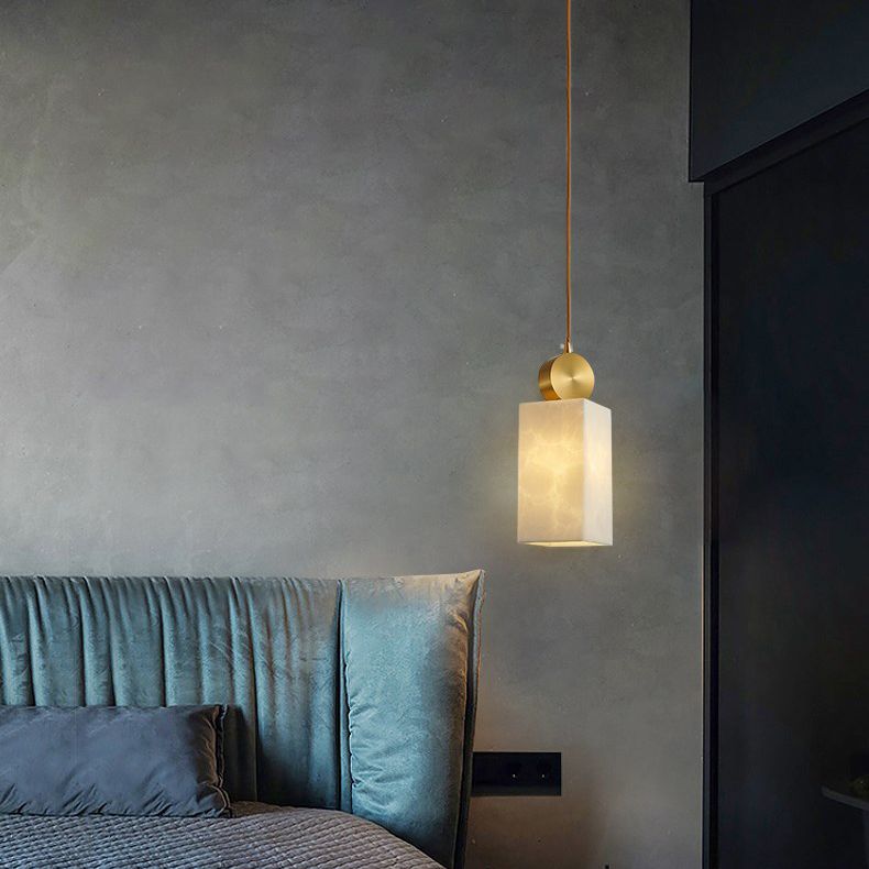 Brass Geometric Suspended Lighting Fixture Nordic 1-Light Faux Marble Pendant Light