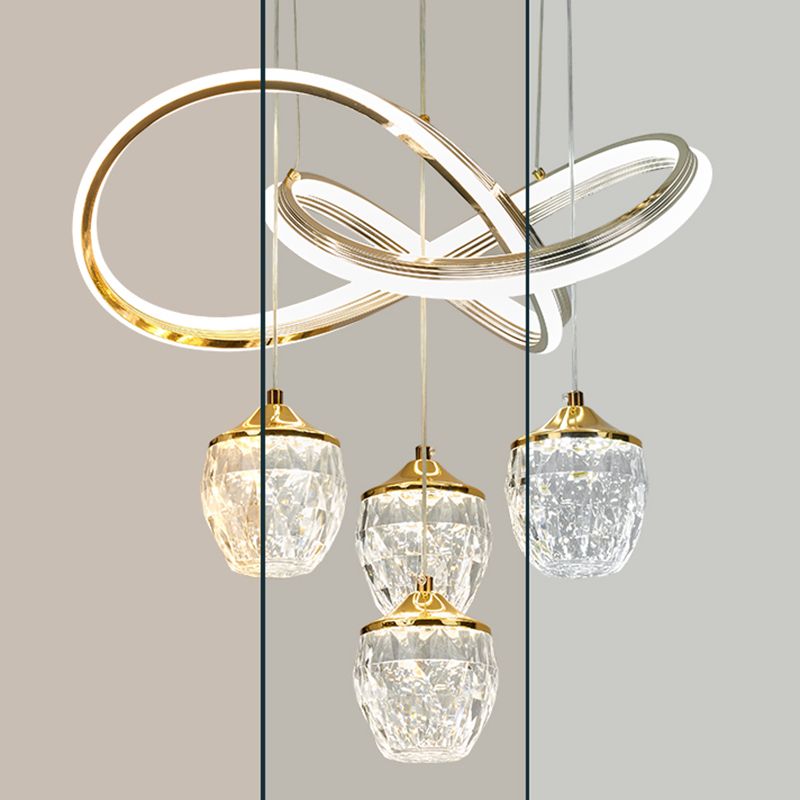 Minimalist Twist LED Pendant Lighting Crystal 5-Head Dining Room Suspension Light