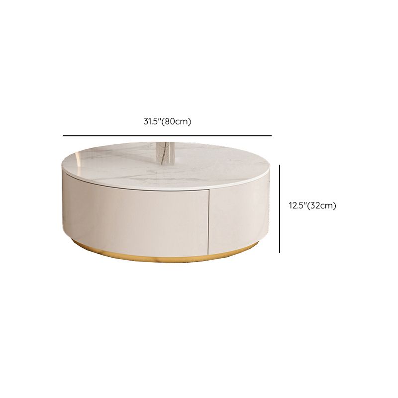 Drum Coffee Table Round Slate Top Cocktail Table with 2 Storage Drawers