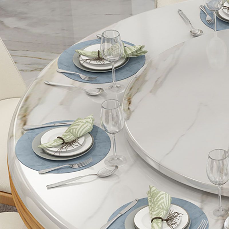 Stone and Solid Wood Dining Table with Pedestal Base Modern Dining Site Table