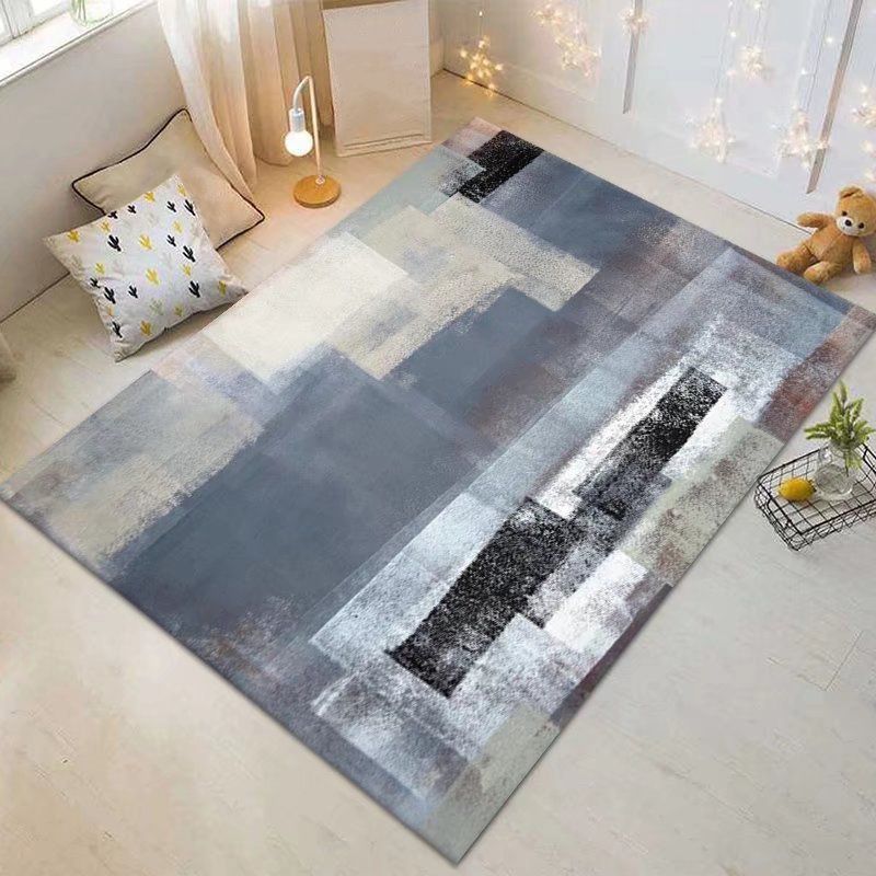 Dark Grey Abstract Print Rug Polyester Modern Rug Washable Rug for Living Room